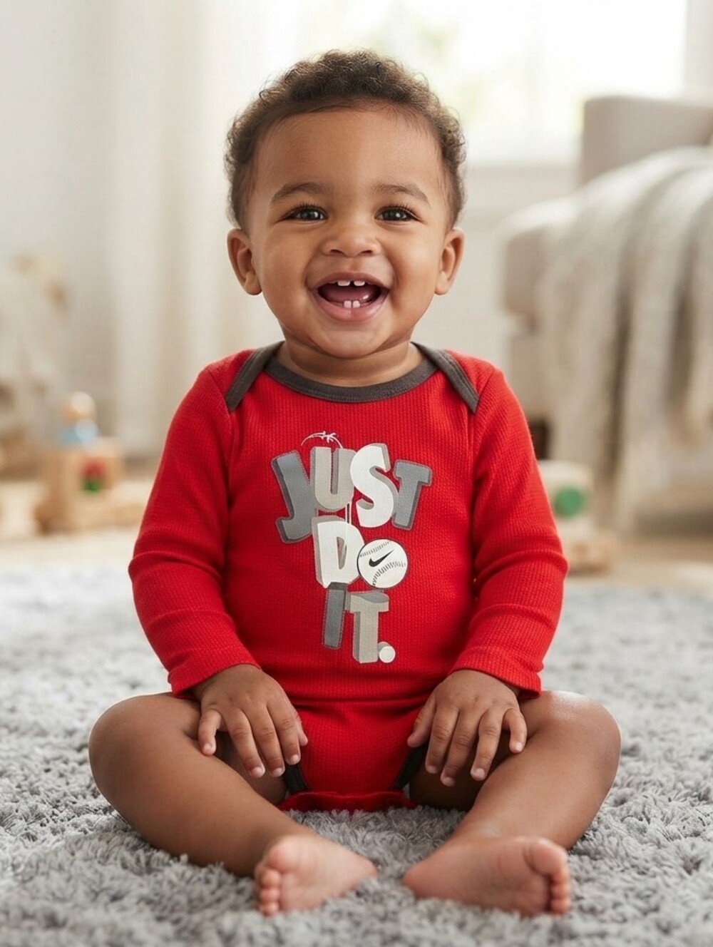 Nike 12M Kids Red and Gray Bodysuit